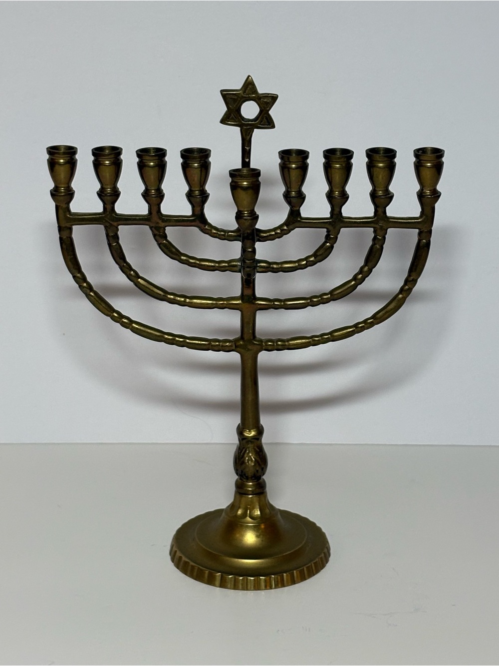 Traditional Brass Menorah with Star of David